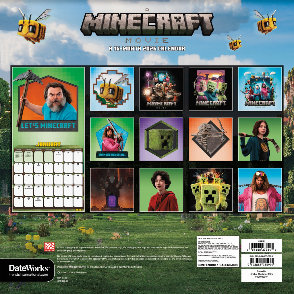 A Minecraft Movie 2026 Wall Calendar