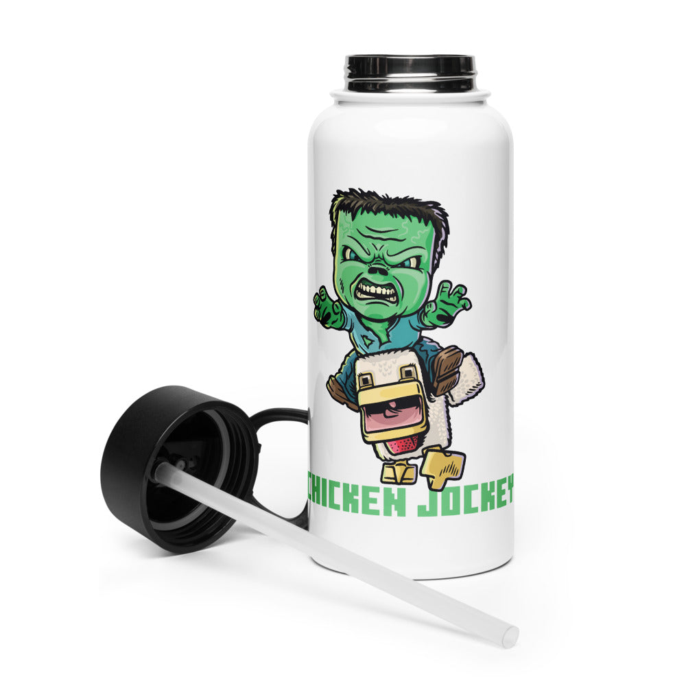 A Minecraft Movie Chicken Jockey Stainless Steel Water Bottle with a Straw Lid
