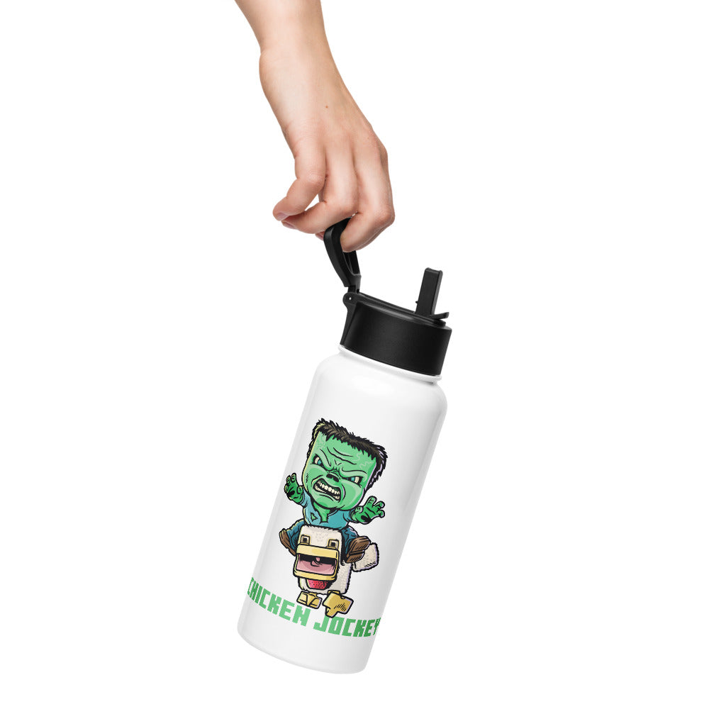A Minecraft Movie Chicken Jockey Stainless Steel Water Bottle with a Straw Lid